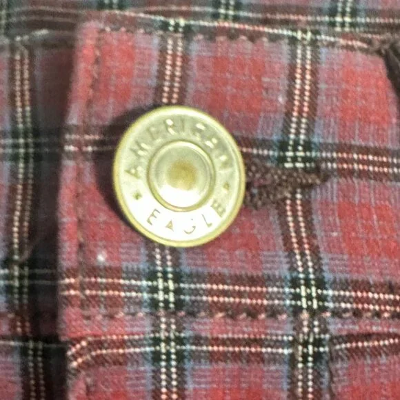 American Eagle Outfitters Hi-Rise Mini Skirt Plaid Maroon Black SZ 00 Preppy - Picture 3 of 11